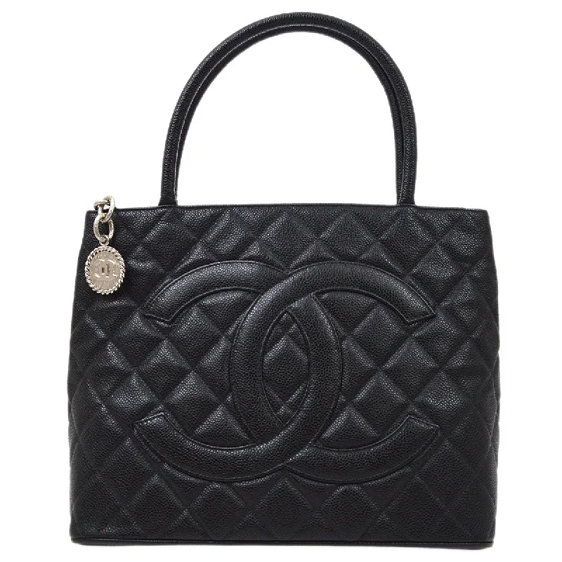 Chanel Classic Flap Bag for Evening PartyCHANEL 2003-2004 Black Caviar Skin Medallion Tote 61414