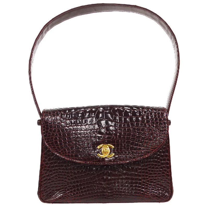 Chanel Limited Edition Handbag for CollectorsCHANEL * 1996-1997 Round Flap Shoulder Bag Small Bordeaux Crocodile 27124