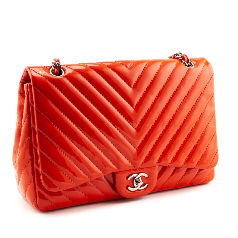 Chanel Medium Tote Bag for Office LadiesChanel Orange Quilted Chevron Patent Maxi Classic Single Flap Shoulder Bag