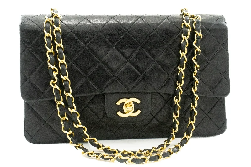 Chanel Classic Flap Bag for Evening PartyCHANEL Classic Double Flap 10" Chain Shoulder Bag Black Lambskin k46