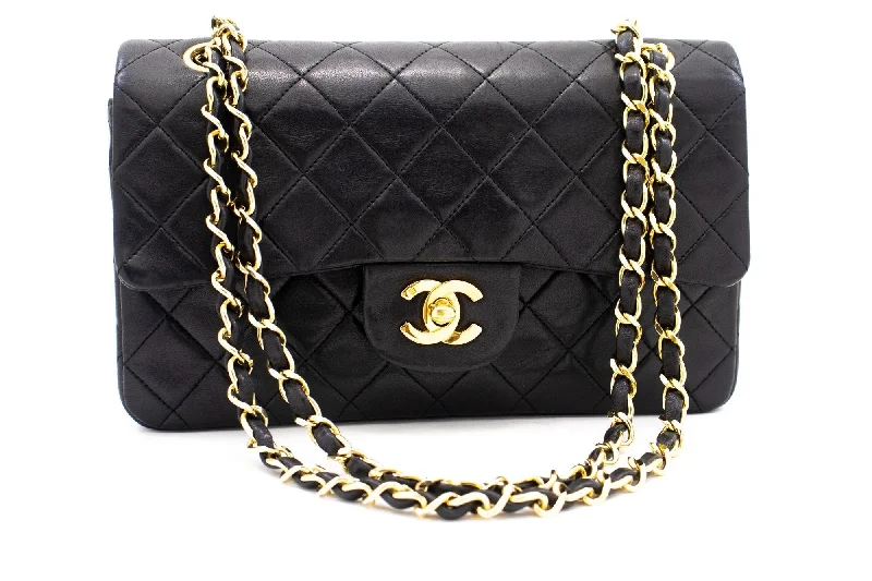 Chanel Classic Flap Bag for Evening PartyCHANEL Classic Double Flap 9" Chain Shoulder Bag Black Lambskin k65