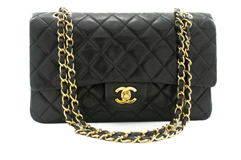 Chanel Colorful Handbag for Spring OutfitsCHANEL Classic Double Flap 10" Chain Shoulder Bag Black Lambskin j92