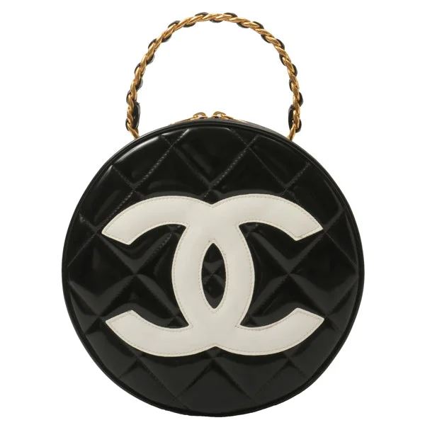 Chanel Handbag with Adjustable Strap for ComfortChanel Around 1995 Made Patent Round Design Cc Mark Vanity Black