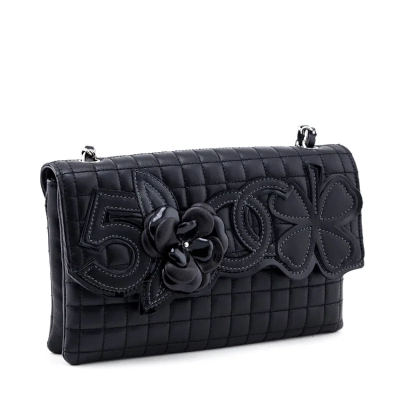 Chanel New Arrival Handbag with Gold HardwareChanel Black Quilted Lambskin Chocolate Bar Camellia No. 5 Pochette