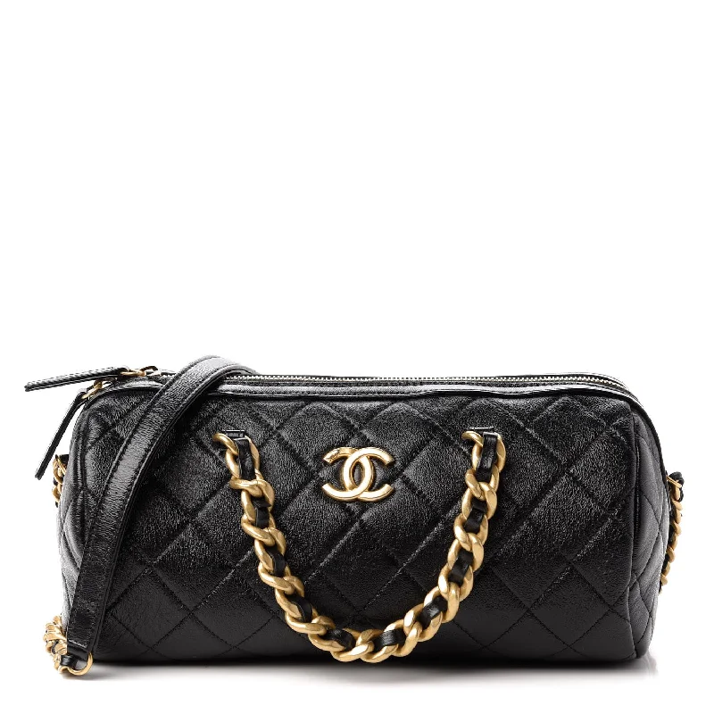 Chanel Small Crossbody Bag for TravelCHANEL CC SHINY QUILTED LAMBSKIN MINI BOWLING BAG