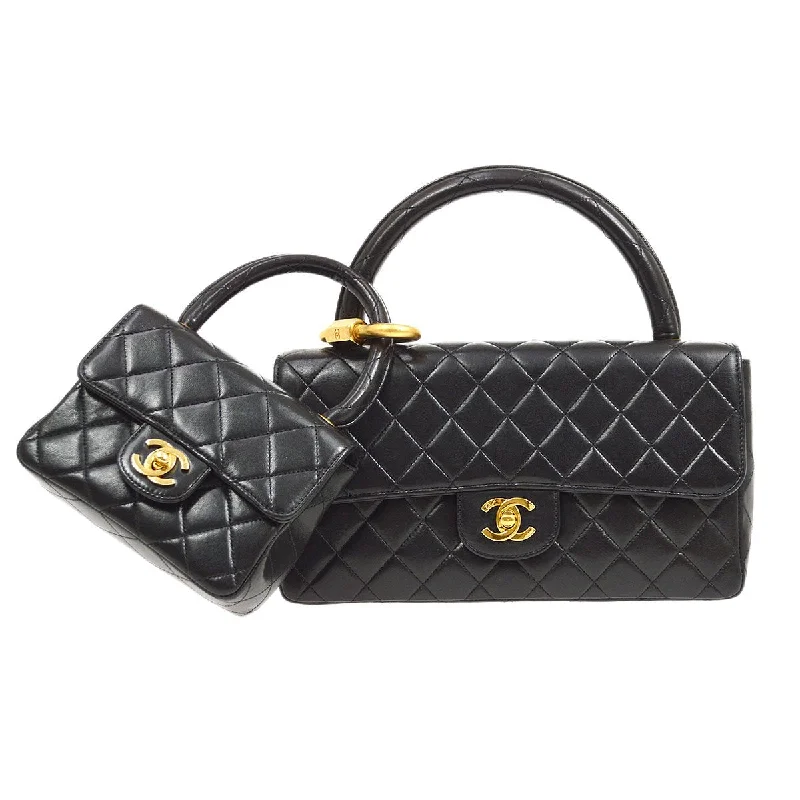 Chanel All - Match Handbag for Versatile StylingCHANEL 1994-1996 Classic Single Flap Handbags Set Black Lambskin 12123