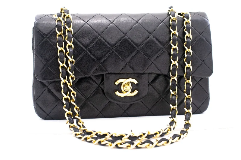 Chanel Designer Handbag with Unique DesignCHANEL Classic Double Flap 9" Chain Shoulder Bag Black Lambskin k80