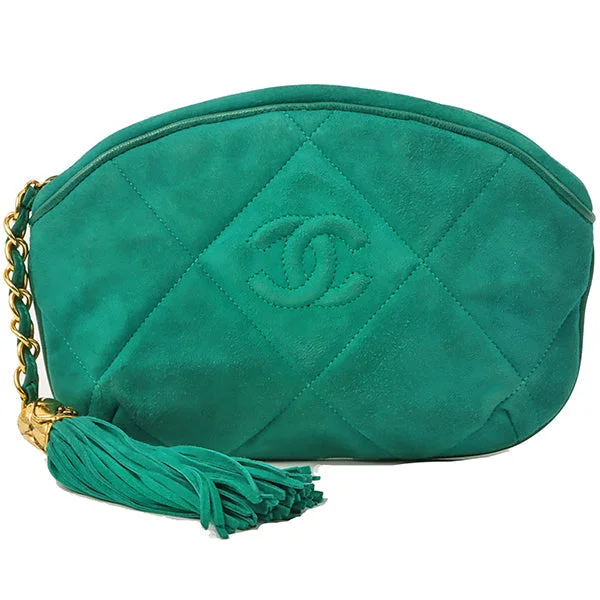 Chanel Small Crossbody Bag for TravelChanel Around 1990 Suede Fringe Cc Mark Stitch Pouch Emerald Green