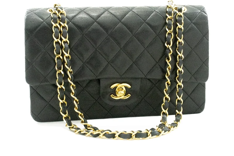 Chanel Black Handbag for Business MeetingsCHANEL Classic Double Flap 10" Chain Shoulder Bag Black Lambskin k62