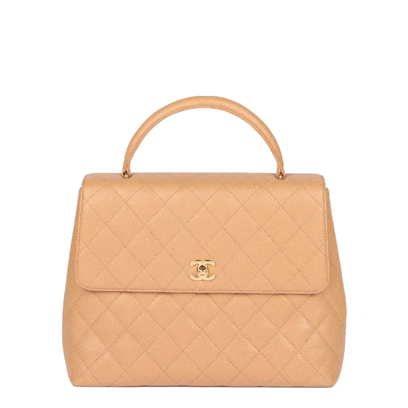 Chanel Classic Flap Bag for Evening PartyChanel Beige Quilted Caviar Leather Vintage Classic Kelly Top Handle Bag