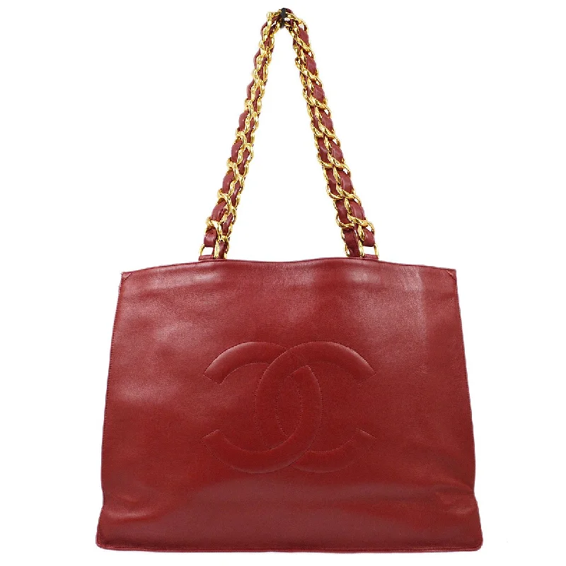 Chanel Chain Strap Handbag for Everyday UseCHANEL 1991-1994 Red Lambskin XL Chain Tote Bag 91473