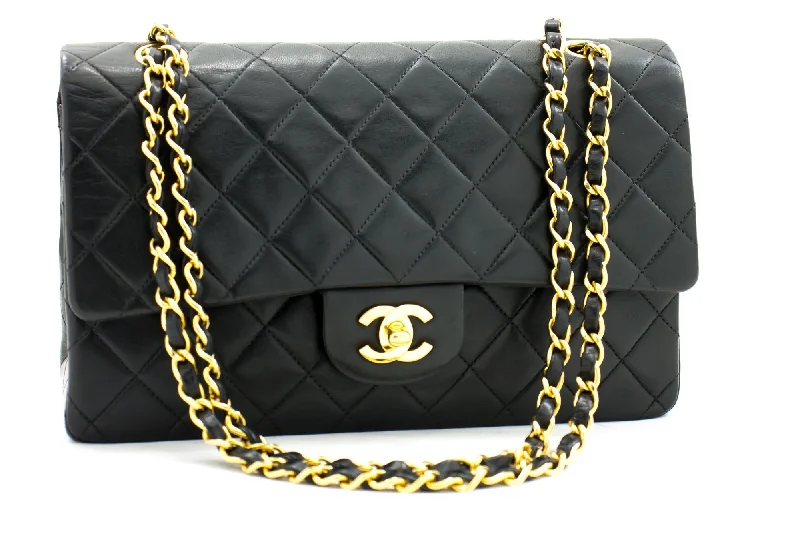 Chanel Quilted Leather Shoulder Bag for FashionistasCHANEL 2.55 Double Flap Medium Chain Shoulder Bag Black Lambskin h93