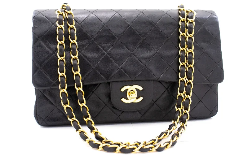 Chanel Luxury Handbag for High - End EventsCHANEL Classic Double Flap Medium Chain Shoulder Bag Black Lamb k86