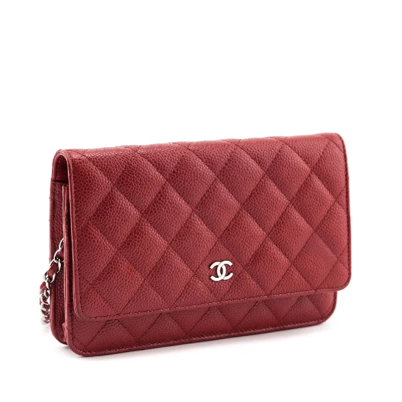 Chanel All - Match Handbag for Versatile StylingChanel Red Quilted Caviar Classic Wallet On Chain