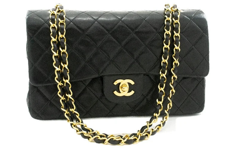 Chanel Luxury Handbag for High - End EventsCHANEL Classic Double Flap 10" Chain Shoulder Bag Black Lambskin k60