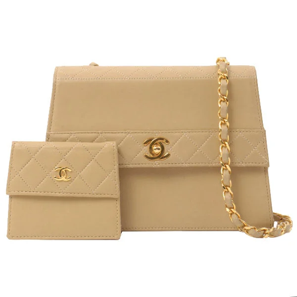 Chanel Limited Edition Handbag for CollectorsChanel Around 1990 Made Design Flap Turn-Lock Chain Bag With Pouch Beige