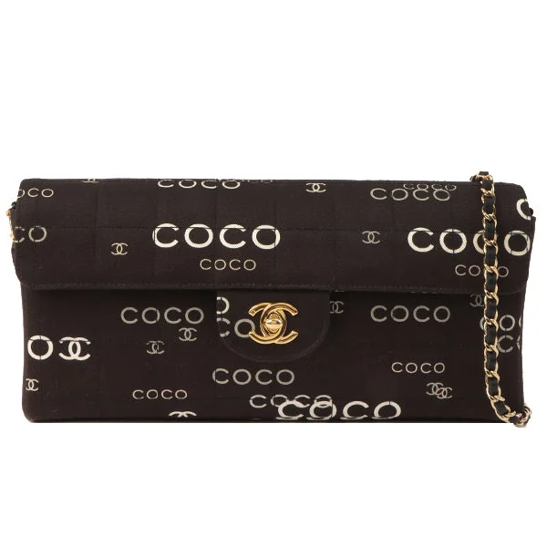 Chanel New Arrival Handbag with Gold HardwareChanel Around 2002 Made Cotton Logo Print Chocolate Bar Turn-Lock Chain Bag Black