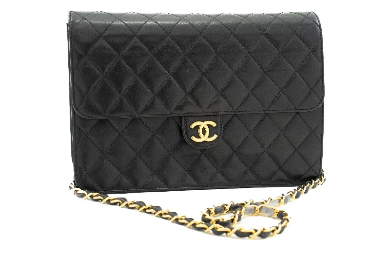 Chanel Black Handbag for Business MeetingsCHANEL Chain Shoulder Bag Clutch Black Quilted Flap Lambskin Purse j78