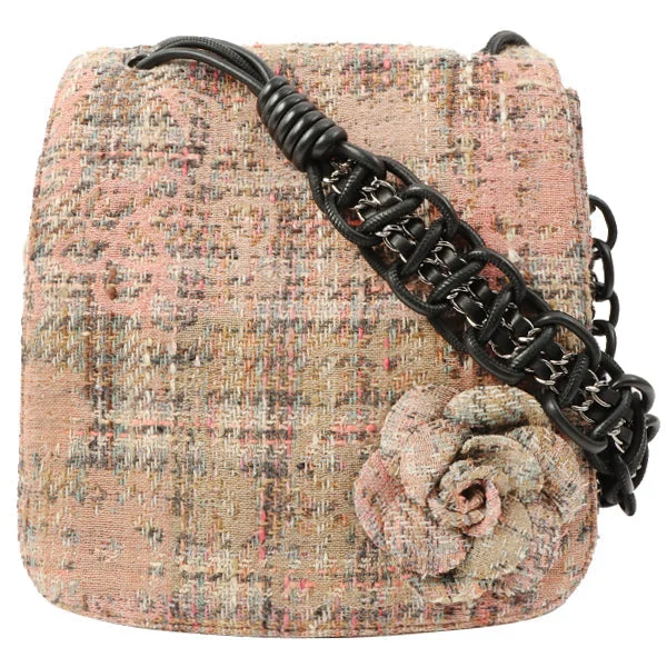 Chanel Small Crossbody Bag for TravelChanel Around 2005 Made Tweed Camellia Design Chain Shoulder Bag Pink/Multi