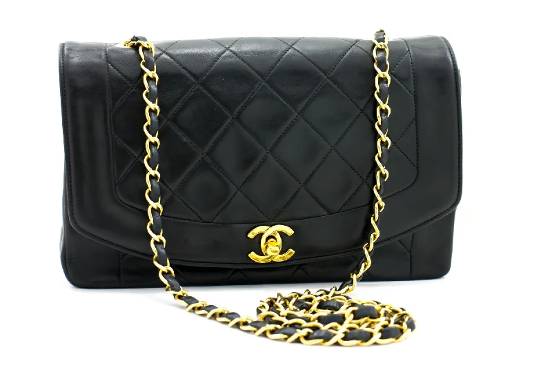 Chanel Vintage Inspired Handbag for Retro LoversCHANEL Diana Flap Chain Shoulder Bag Black Quilted Lambskin Purse h32