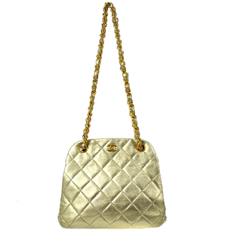 Chanel Small Crossbody Bag for TravelCHANEL 1989-1991 Gold Lambskin Kisslock Shoulder Bag 05240