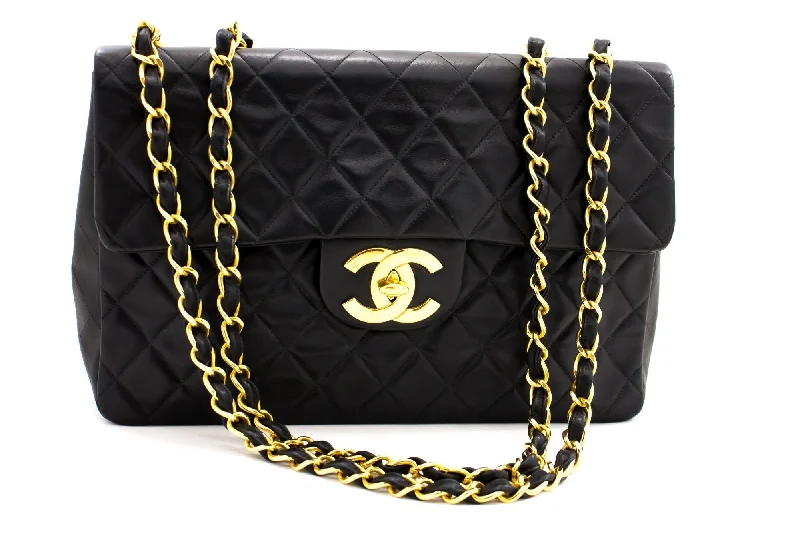 Chanel Colorful Handbag for Spring OutfitsCHANEL Jumbo 13" Maxi 2.55 Flap Chain Shoulder Bag Black Lambskin d68