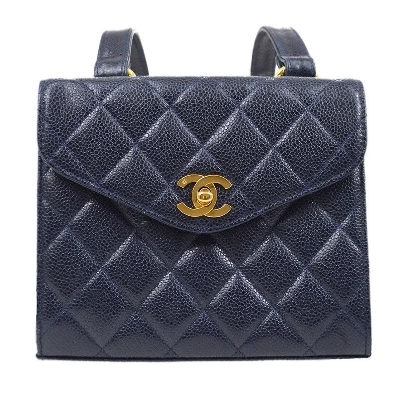 Chanel Limited Edition Handbag for CollectorsCHANEL 1991-1994 Quilted Shoulder Bag Navy Caviar Skin 13215