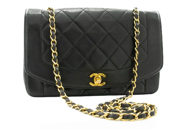 Chanel Quilted Leather Shoulder Bag for FashionistasCHANEL Diana Flap Chain Shoulder Bag Black Quilted Lambskin Purse k28