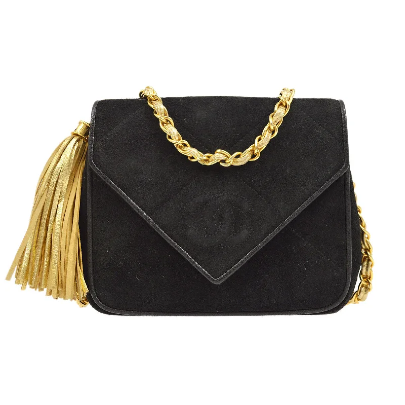 Chanel Luxury Handbag for High - End EventsCHANEL 1989-1991 Diamond Shoulder Bag Mini Black Suede 40824