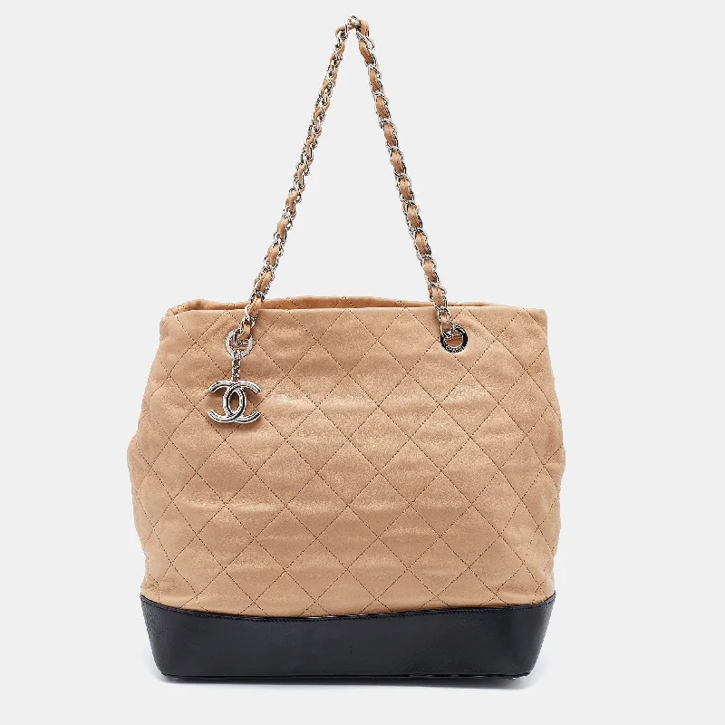 Chanel Small Crossbody Bag for TravelChanel Beige/Black Quilted Leather CC Chain Link Tote