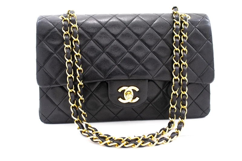 Chanel Colorful Handbag for Spring OutfitsCHANEL Classic Double Flap 10" Chain Shoulder Bag Black Lambskin k76