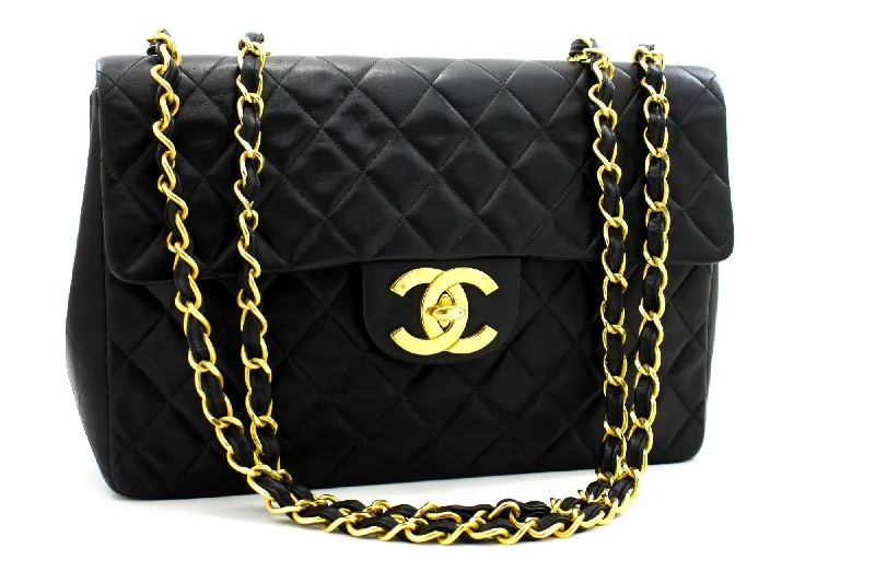 Chanel Limited Edition Handbag for CollectorsCHANEL Jumbo 13" 2.55 Flap Chain Shoulder Bag Black Lambskin Large g83