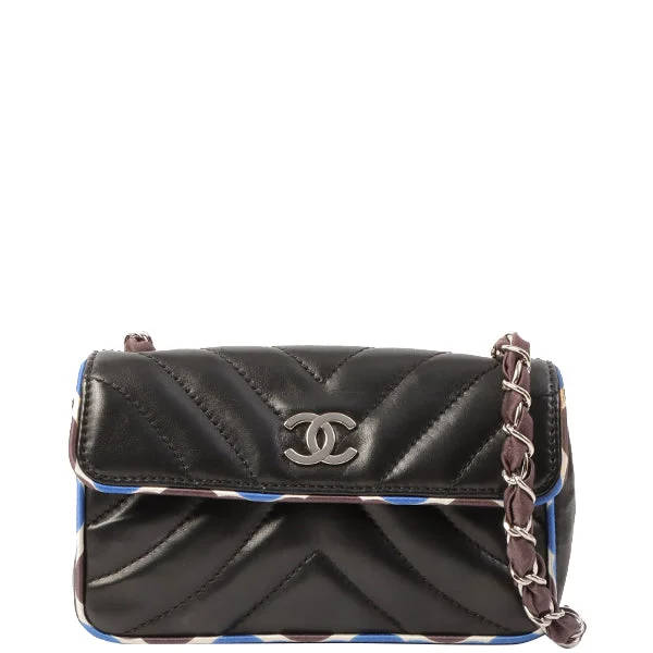 Chanel Designer Handbag with Unique DesignChanel Around 2005 Made Chevron Cc Mark Plate Mini Chain Bag Black/Multi