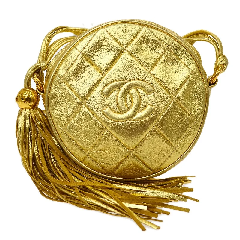 Chanel Lightweight Handbag for Daily ErrandsCHANEL 1989-1991 Diamond Round Shoulder Bag Gold Lambskin 82454