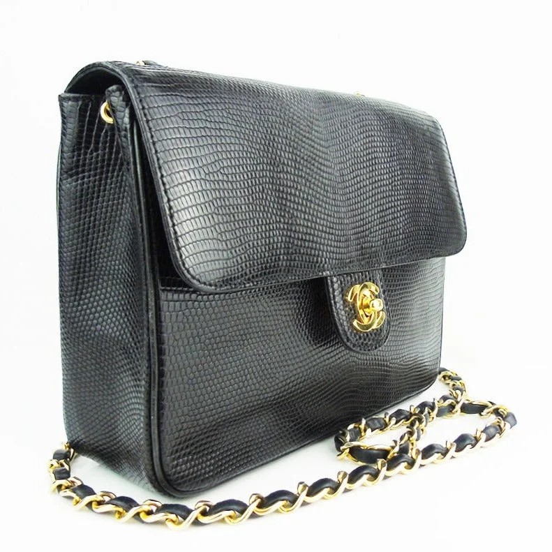 Chanel Colorful Handbag for Spring OutfitsCHANEL black lizard exotic leather flap bag - vintage