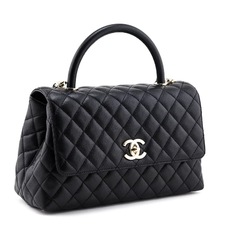 Chanel Lightweight Handbag for Daily ErrandsChanel Black Quilted Caviar Small Coco Handle Flap Bag