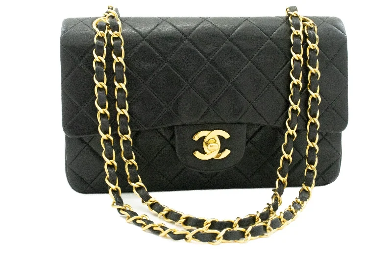 Chanel Designer Handbag with Unique DesignCHANEL Classic Double Flap 9" Chain Shoulder Bag Black Lambskin k51