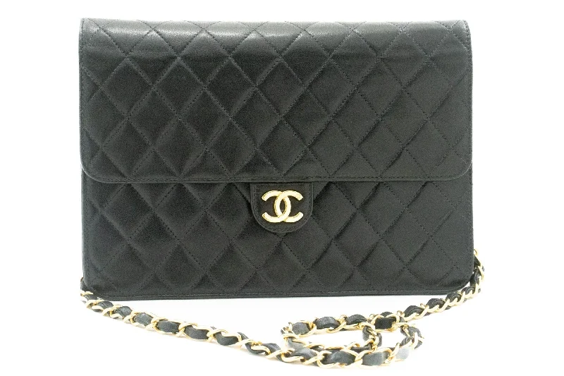 Chanel Lightweight Handbag for Daily ErrandsCHANEL Chain Shoulder Bag Clutch Black Quilted Flap Lambskin Purse k11