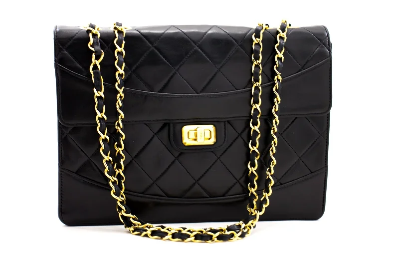 Chanel Designer Handbag with Unique DesignCHANEL Vintage Classic Chain Shoulder Bag Black Quilted Flap Lamb c20