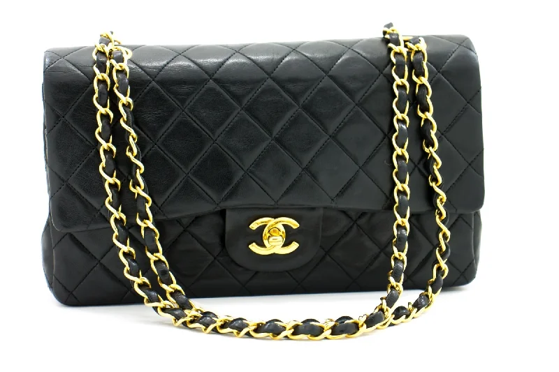 Chanel Lightweight Handbag for Daily ErrandsCHANEL Classic Double Flap 10" Chain Shoulder Bag Black Lambskin i71