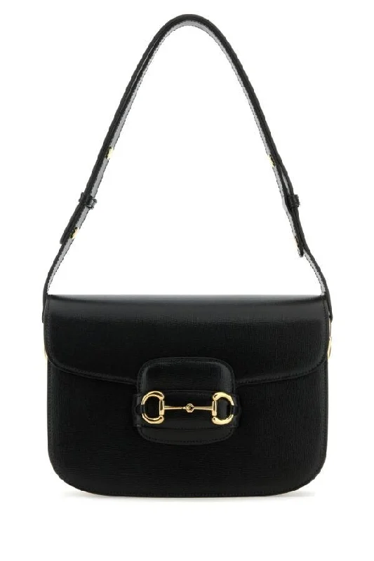 Women Gucci bags with a detachable mobile phone holderGucci Woman Black Leather 1955 Horsebit Shoulder Bag