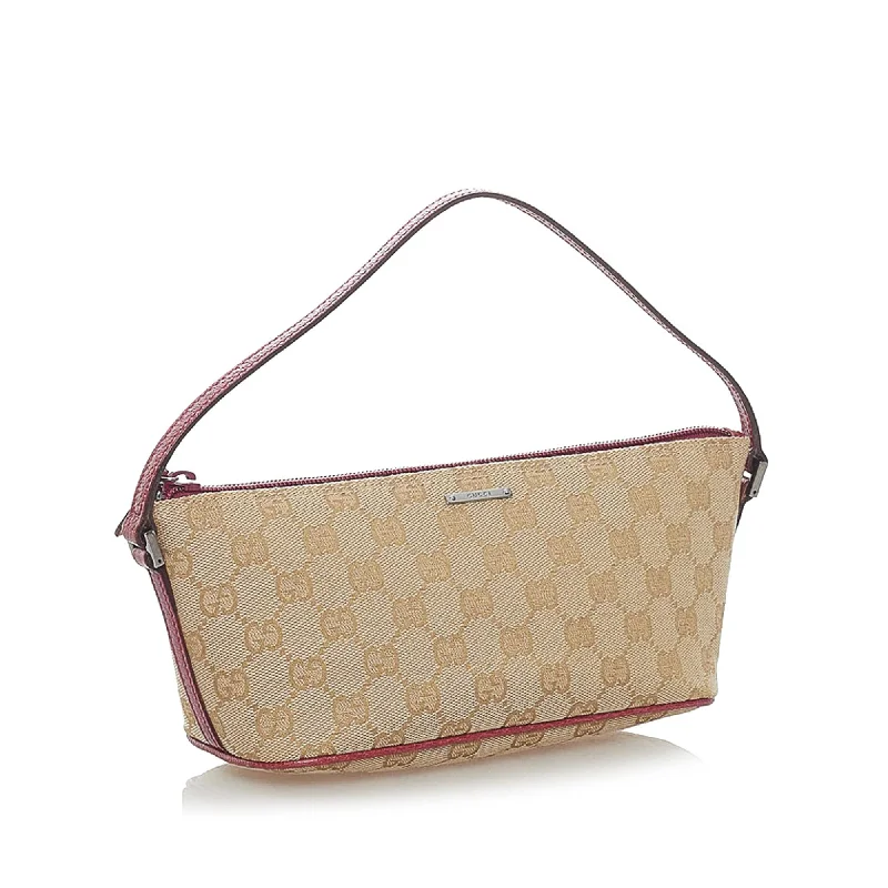 Women Gucci bags with interlocking G hardware for a classic lookGucci GG Canvas Boat Baguette (32391)