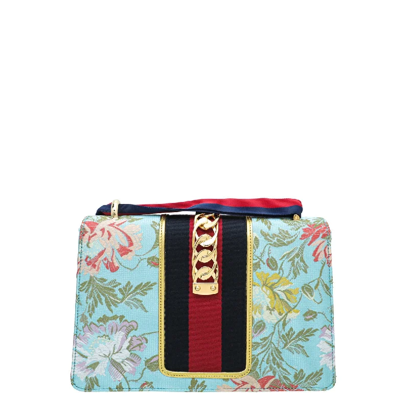 Women Gucci bags with a snap - button closure and a decorative charmGucci Light Blue Sylvie Garden Medium Shoulder Bag