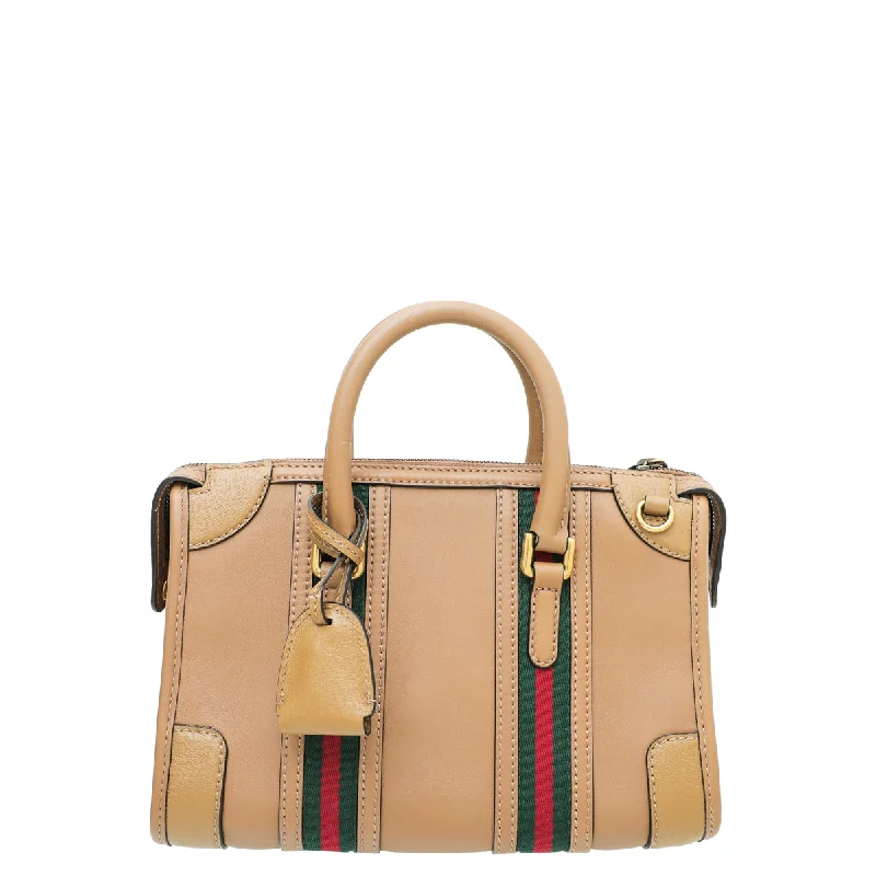 Women Gucci bags with a front - flap pocket for quick - access itemsGucci Brown GG Small Top Handle Bag