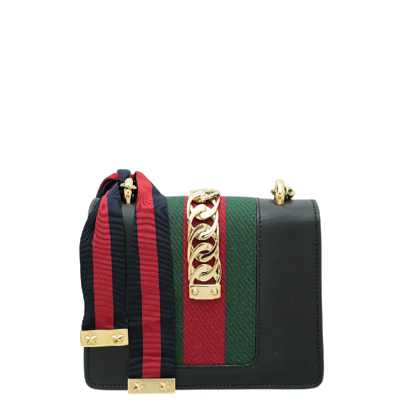 Women Gucci bags with a detachable mobile phone holderGucci Black Sylvie Mini Chain Flap Bag