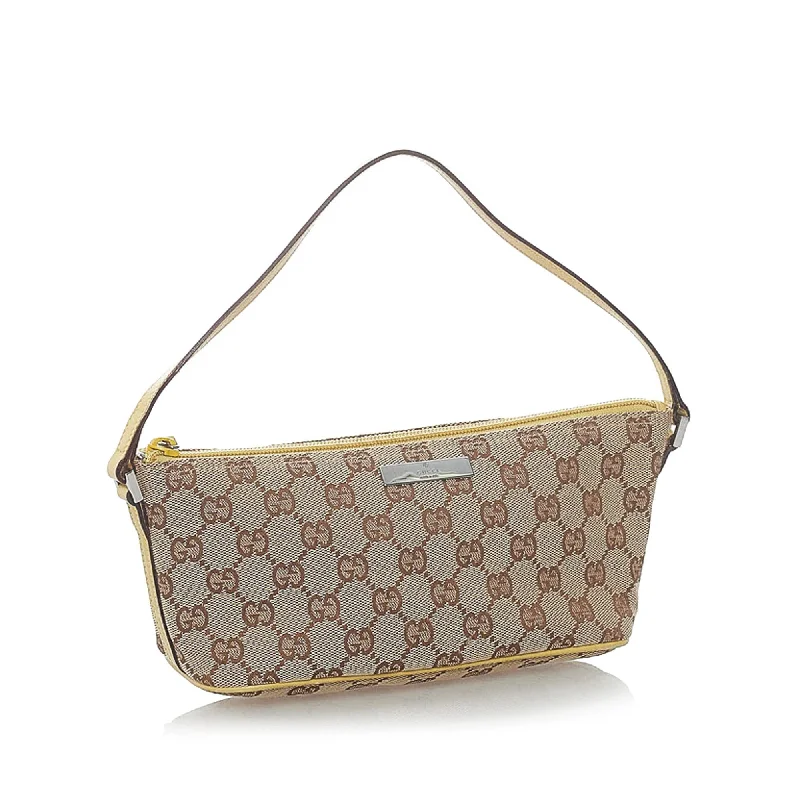 Women Gucci bags with a chain - link trim and a leather bodyGucci GG Canvas Boat Baguette (32054)