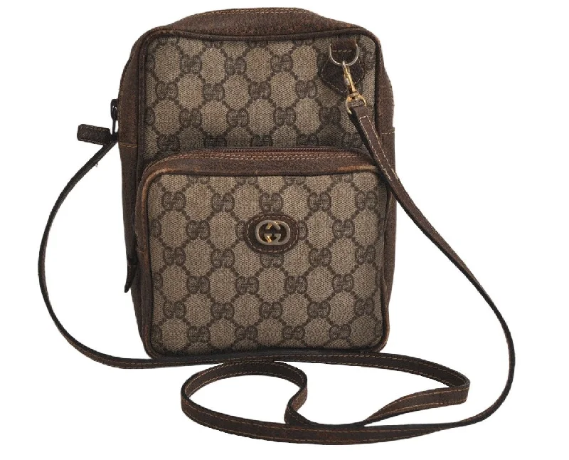 Women Gucci Sylvie bags with a monogram - embossed leatherAuthentic GUCCI Shoulder Cross Body Bag Purse GG PVC Leather Brown 9686J