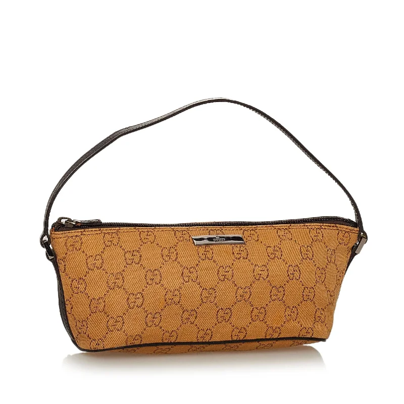 Women Gucci crossbody bags with a woven leather strapGucci GG Canvas Boat Baguette (28627)