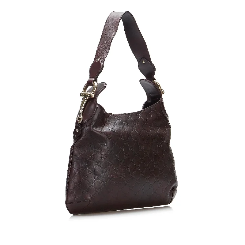 Women Gucci bags with a front - flap pocket for quick - access itemsGucci Guccissima Horsebit Creole Hobo (SHG-SF1x1E)