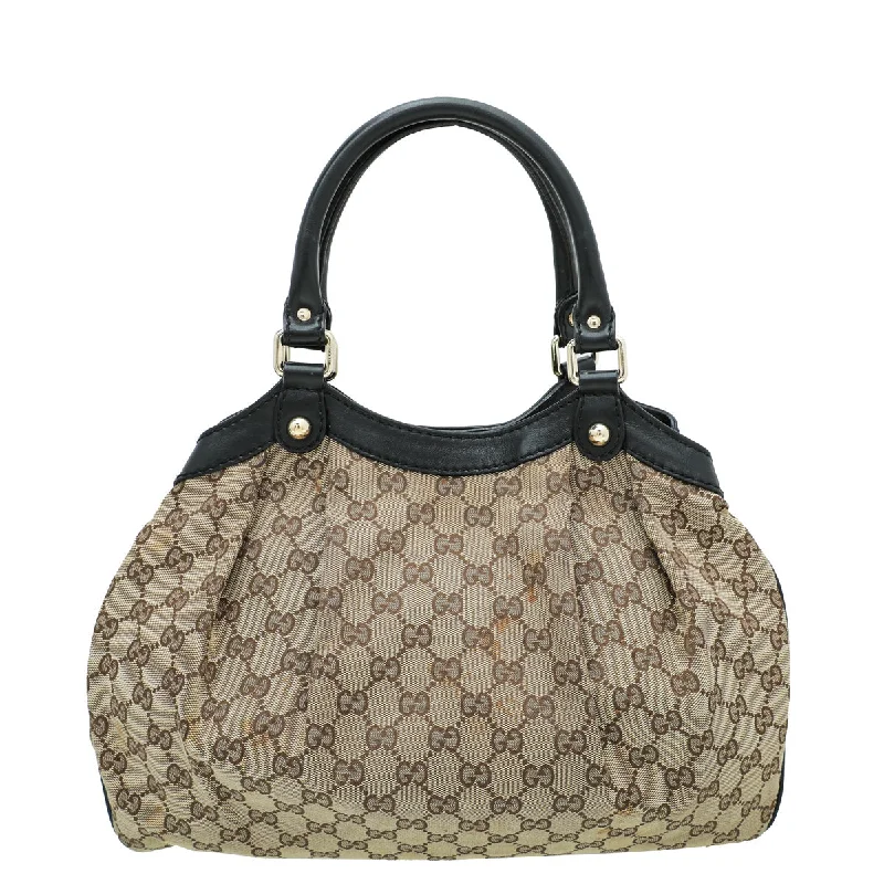 Women Gucci bags with a magnetic snap closure for easy accessGucci Bicolor GG Sukey Tote Bag